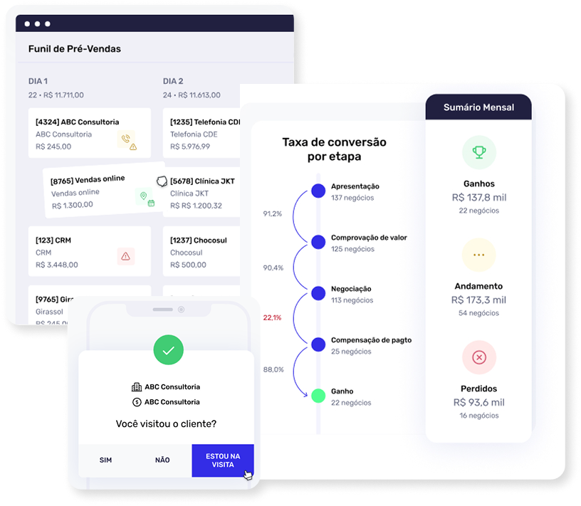 Agendor — telas do CRM configurado pela Vecta